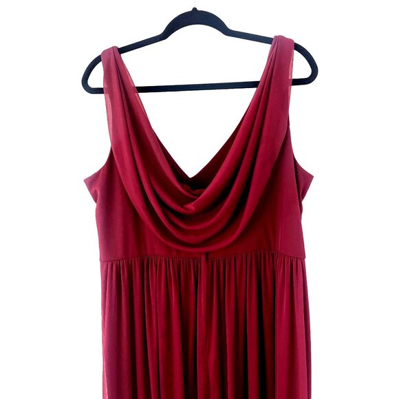 Red Mesh Draped Cowl Back Long Gown Maxi Dress Size 12 Bridesmaid Holiday Party - Picture 7 of 8